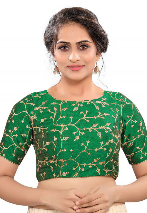 Embroidered Art Silk Blouse in Green : UGX94