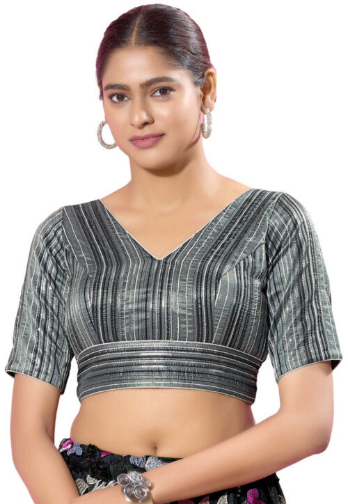 Buy Embroidered Art Silk Blouse in Grey Online UGX987 Utsav