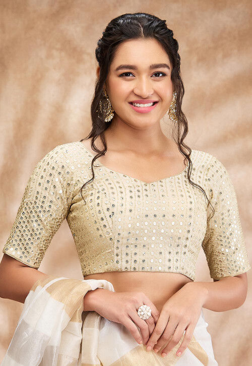 Embroidered Art Silk Blouse in Light Golden