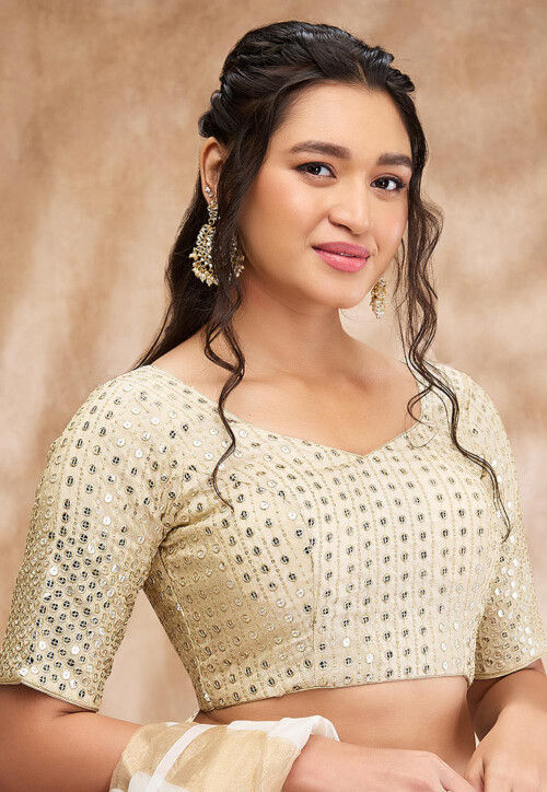 Embroidered Art Silk Blouse in Light Golden