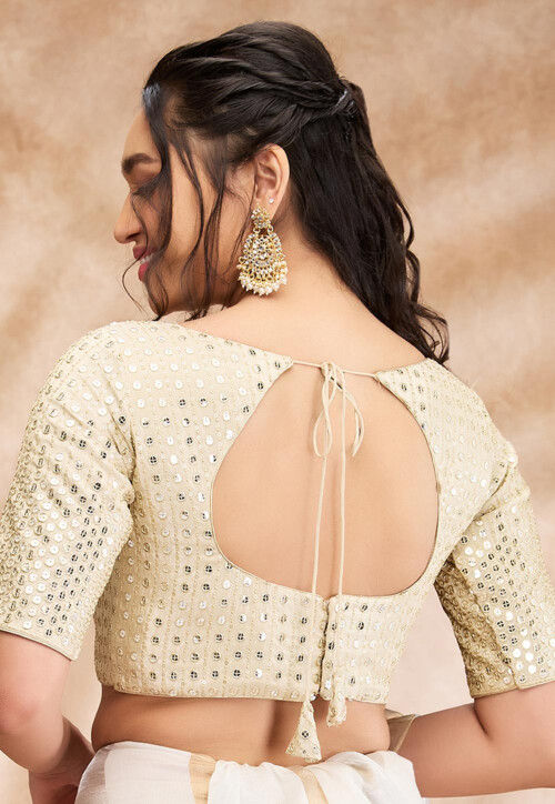 Embroidered Art Silk Blouse in Light Golden