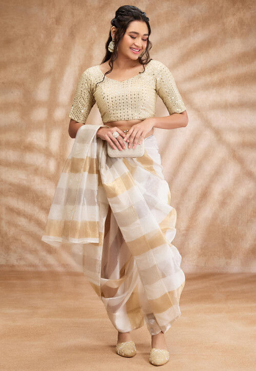 Embroidered Art Silk Blouse in Light Golden