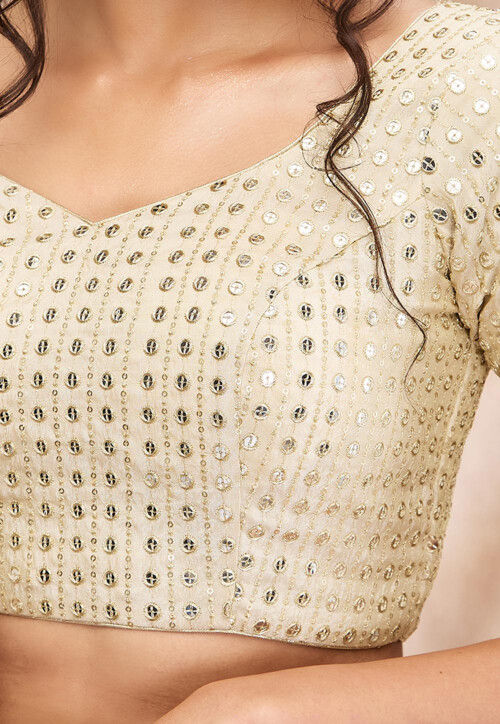 Embroidered Art Silk Blouse in Light Golden