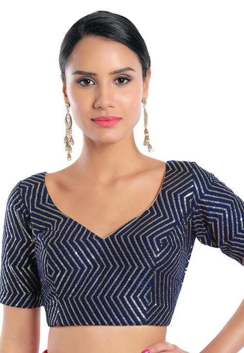 Buy Embroidered Art Silk Blouse in Navy Blue Online : UVC1023 - Utsav ...