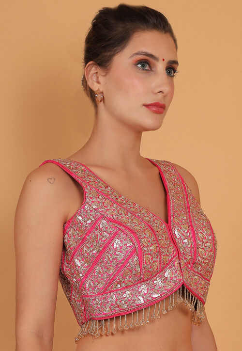 Embroidered Art Silk Blouse in Pink
