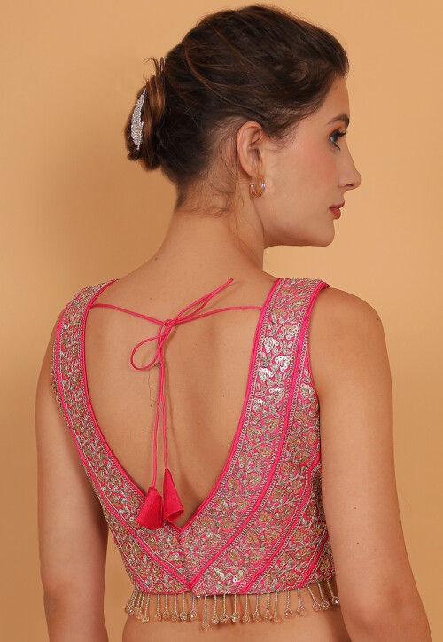 Embroidered Art Silk Blouse in Pink