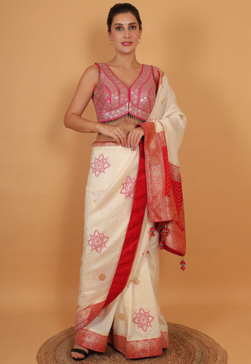 Embroidered Art Silk Blouse in Pink