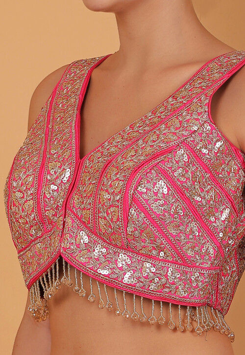 Embroidered Art Silk Blouse in Pink