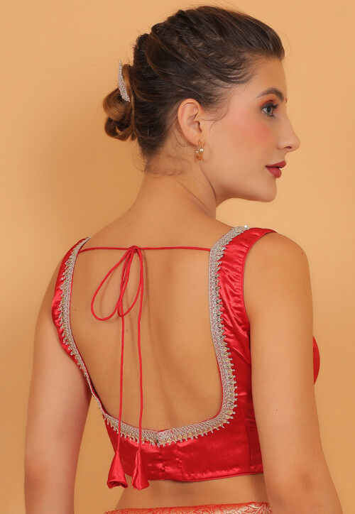 Embroidered Art Silk Blouse in Red
