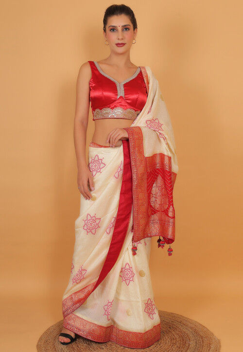 Embroidered Art Silk Blouse in Red