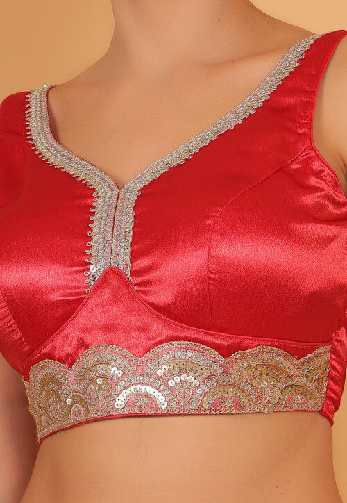 Embroidered Art Silk Blouse in Red