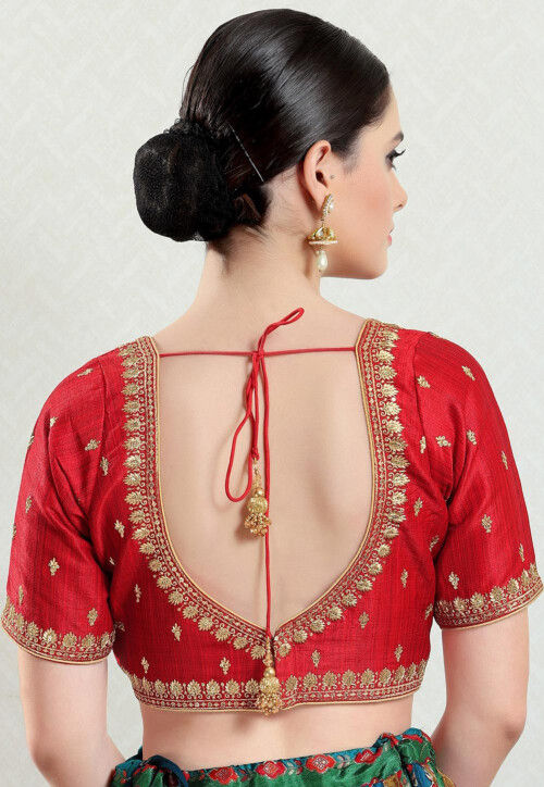 Embroidered Art Silk Blouse in Red