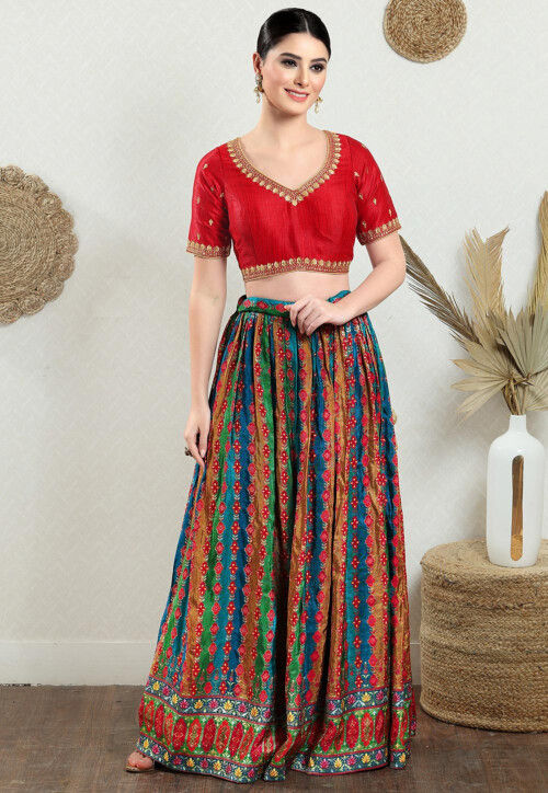 Embroidered Art Silk Blouse in Red