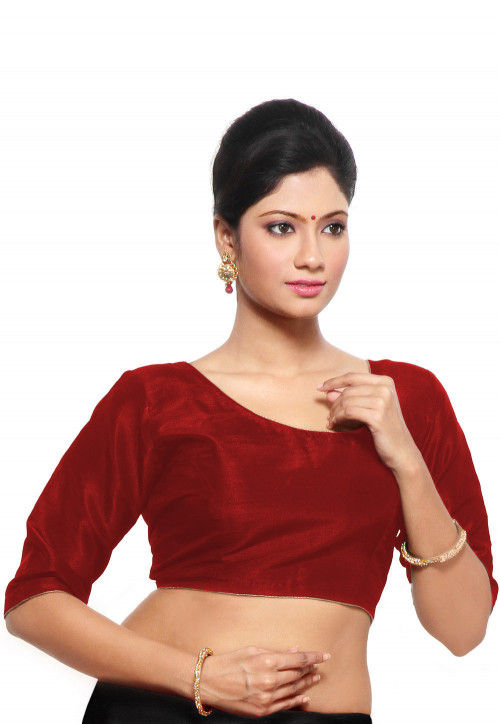 Embroidered Art Silk Blouse in Red