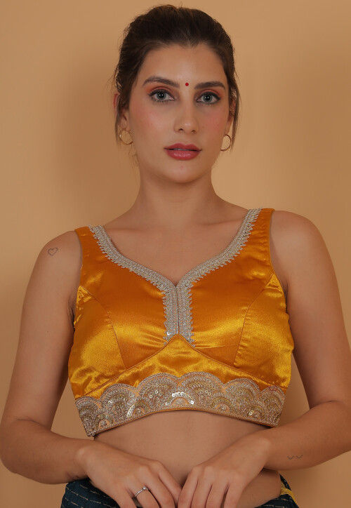 Embroidered Art Silk Blouse in Yellow
