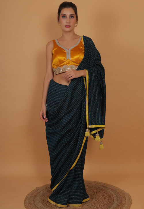 Embroidered Art Silk Blouse in Yellow