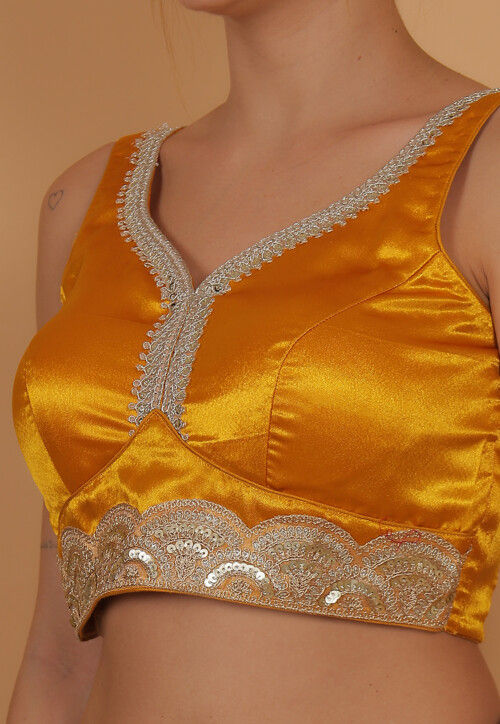 Embroidered Art Silk Blouse in Yellow