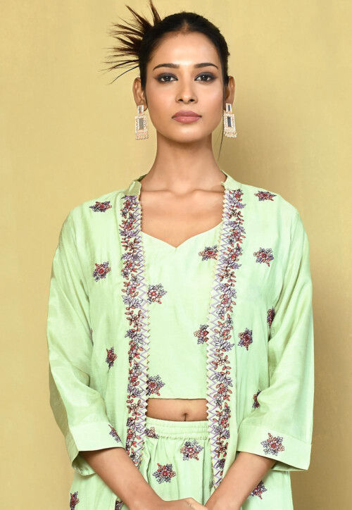 Orchid Bloom Embroidered Silk Co-Ord Set