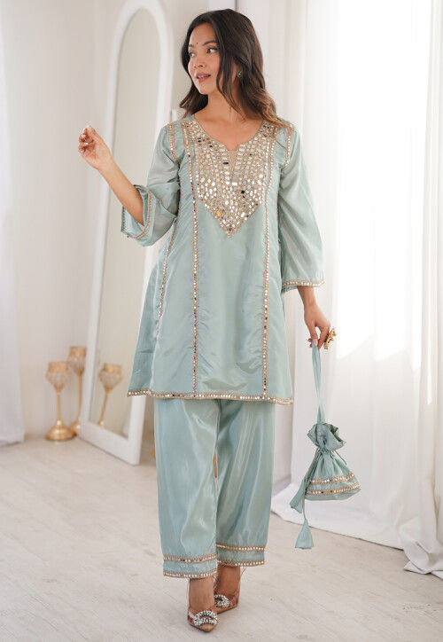 Buy Embroidered Art Silk Co Ord Set in Sky Blue Online : TPA4715 ...