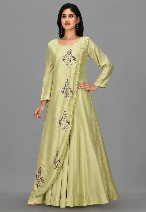 Buy Embroidered Art Silk Gown in Pastel Green Online : TFL57 - Utsav ...
