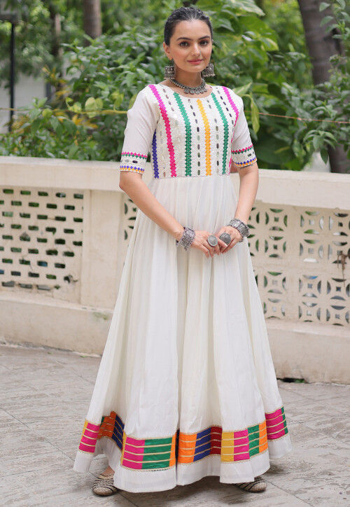 Buy Embroidered Art Silk Gown in White Online TPA4389 Utsav