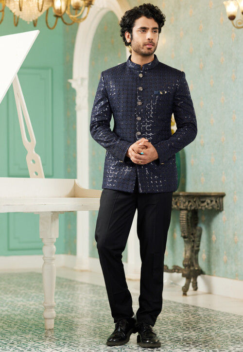 Buy Embroidered Art Silk Jodhpuri Jacket in Navy Blue Online : MLY1796 ...