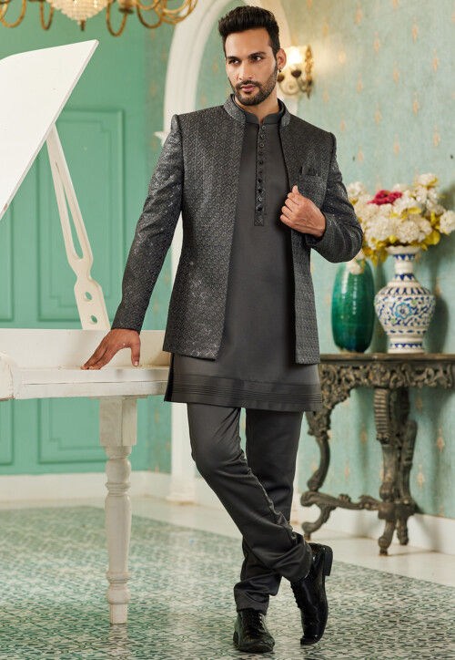 Buy Embroidered Art Silk Jodhpuri Suit in Black Online MLY1791