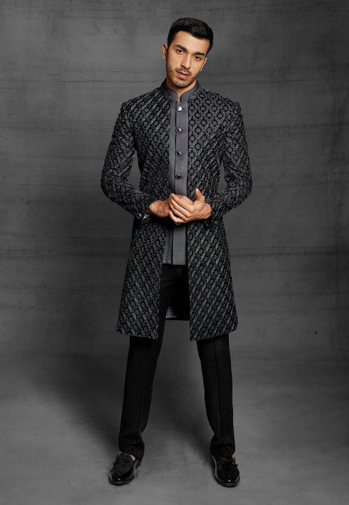 Buy Embroidered Art Silk Jacket Style Jodhpuri Suit in Black Online MJU149 Utsav Fashion