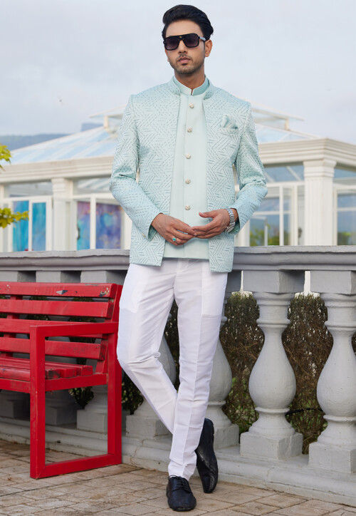 suit for wedding jodhpuri blazer blue