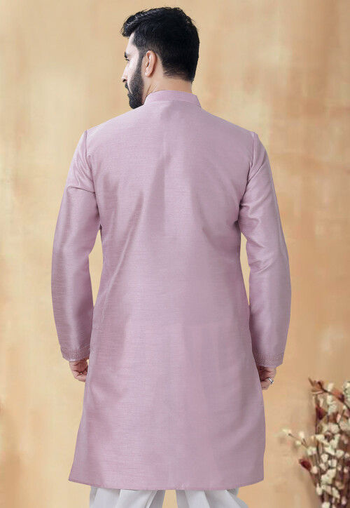 Embroidered Art Silk Kurta in Light Purple