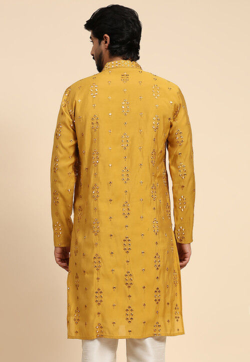 Light Pista Kurta Cotton Art Silk With Embroidery Chudidar main image 0