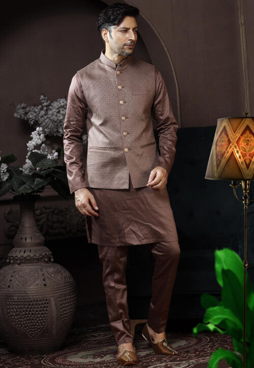 Brown Jodhpuri Jacket with Kurta Pajama by SASA
