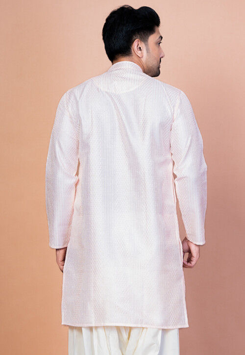 Embroidered Art Silk Kurta in Baby Pink