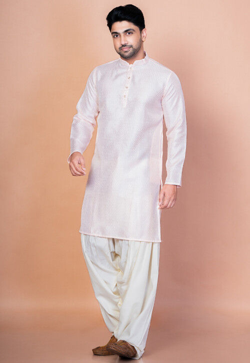 Embroidered Art Silk Kurta in Baby Pink
