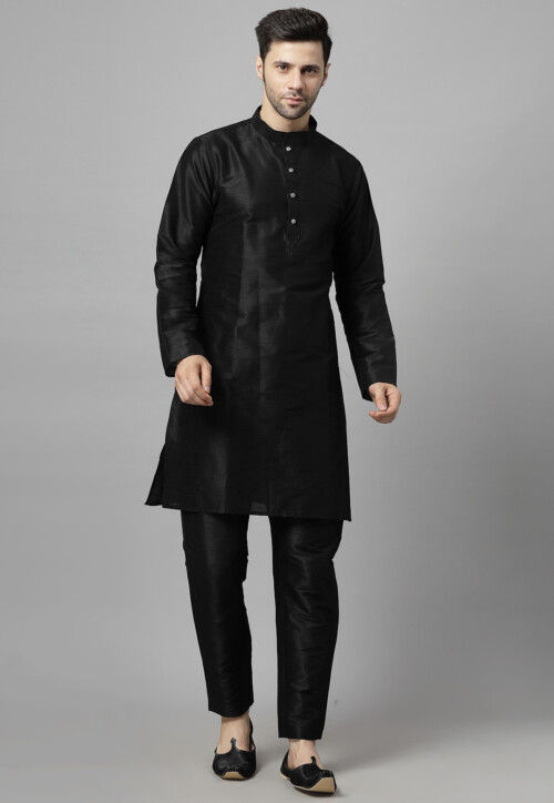 Embroidered Art Silk Jodhpuri Suit in Black