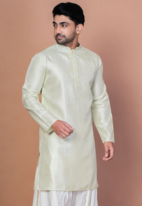 Embroidered Art Silk Kurta in Light Green