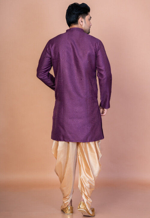 Embroidered Art Silk Kurta Set in Violet
