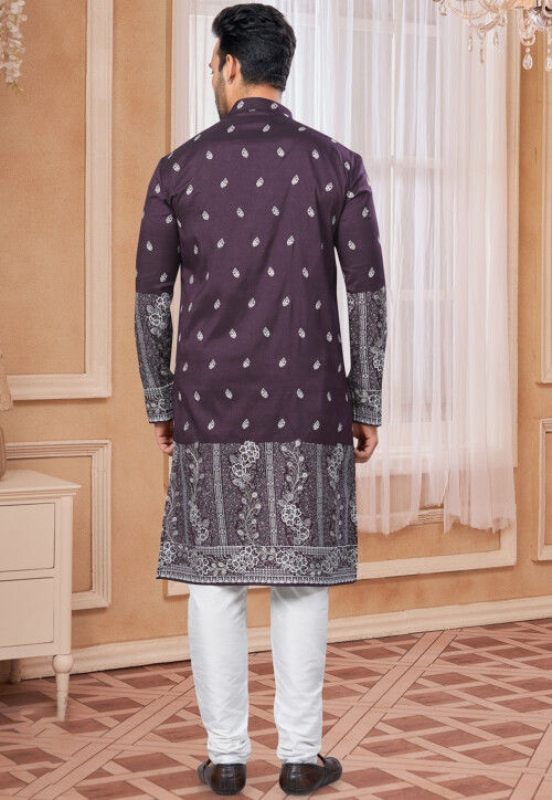 Embroidered Art Silk Kurta Set in Wine