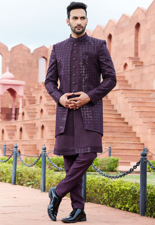 Purple sherwani for groom shop