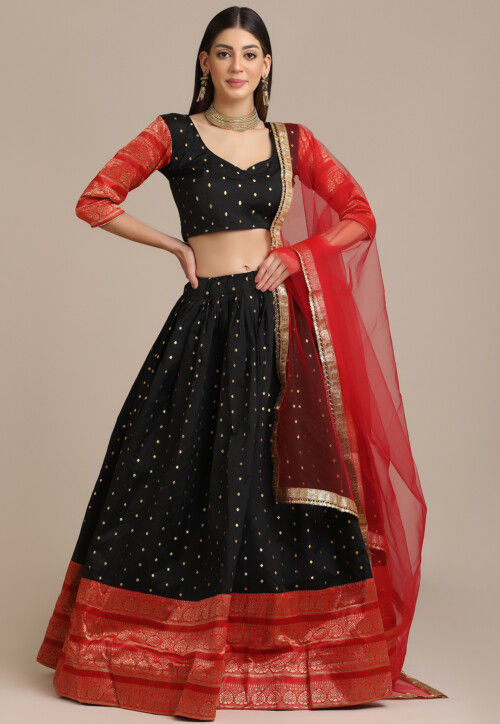 Wedding Wear Black And Red Color Heavy Embroidered Sequins Lehenga Sui –  vastracloth