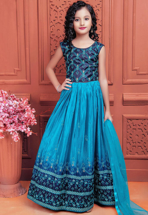 Embroidered Art Silk Lehenga in Blue