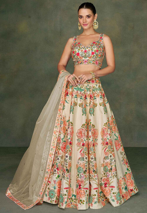 Buy Embroidered Art Silk Lehenga in Cream Online LCC2985 Utsav Fashion