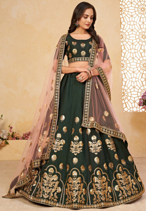 Buy Embroidered Art Silk Lehenga in Dark Green Online : LRQ241 - Utsav ...