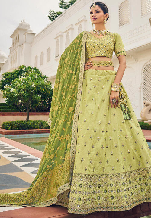 Designer Orange Lehenga With Light Green Choli | Latest Kurti Designs