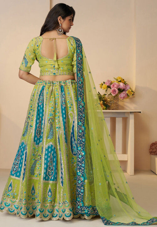 Embroidered Art Silk Lehenga in Light Green
