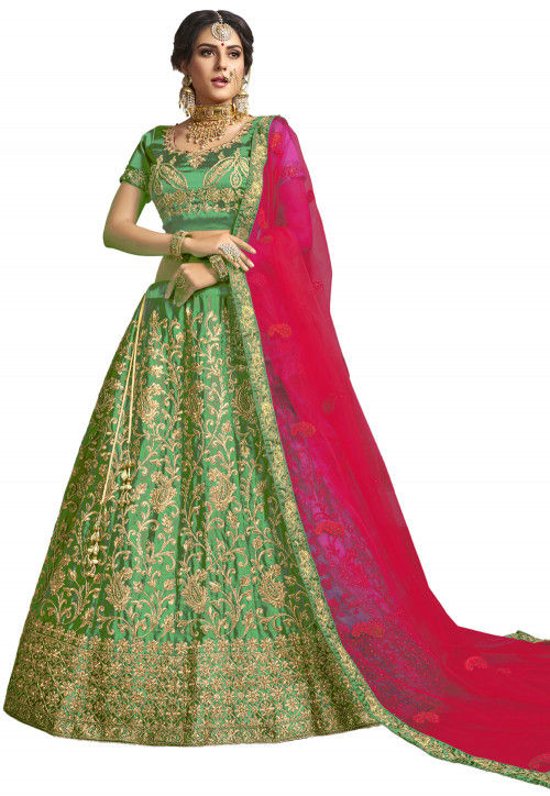 Girls Lehenga Choli Fusion Wear, Ethnic Wear Printed Ghagra, Choli, Dupatta  Set (Light Green, Pack of