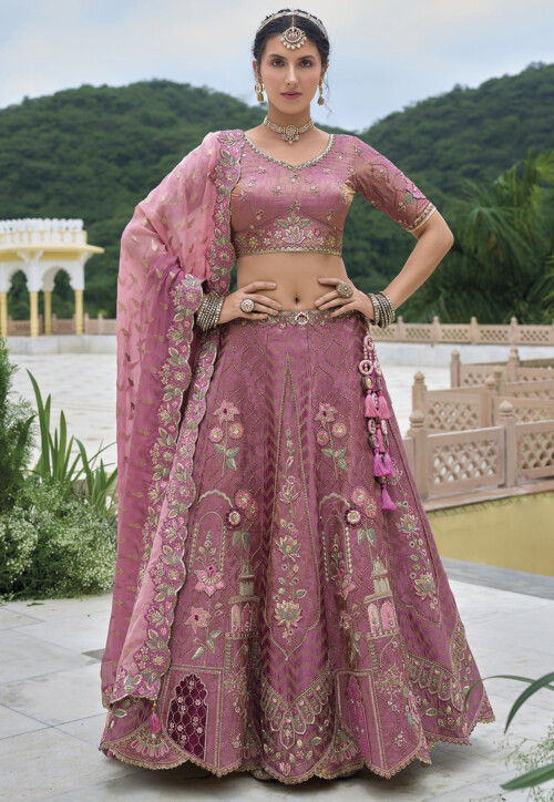 Embroidered Art Silk Lehenga in Light Purple
