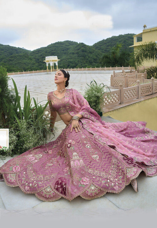 Embroidered Art Silk Lehenga in Light Purple