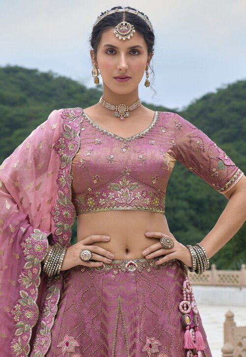 Embroidered Art Silk Lehenga in Light Purple