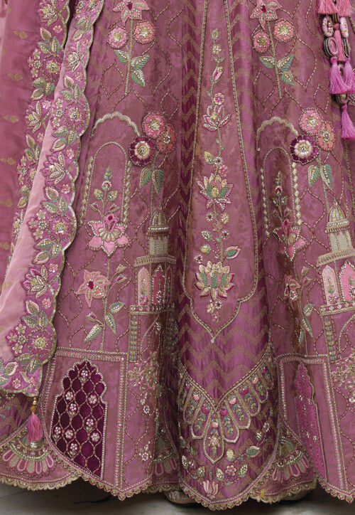 Embroidered Art Silk Lehenga in Light Purple